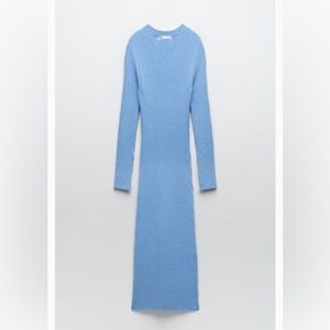 ZARA WOMAN NWT SS22 BLUE RIBBED KNIT DRESS